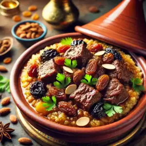 Lire la suite à propos de l’article Tajine de Bœuf aux Raisins et Épices Douces : Un Voyage Gustatif Marocain