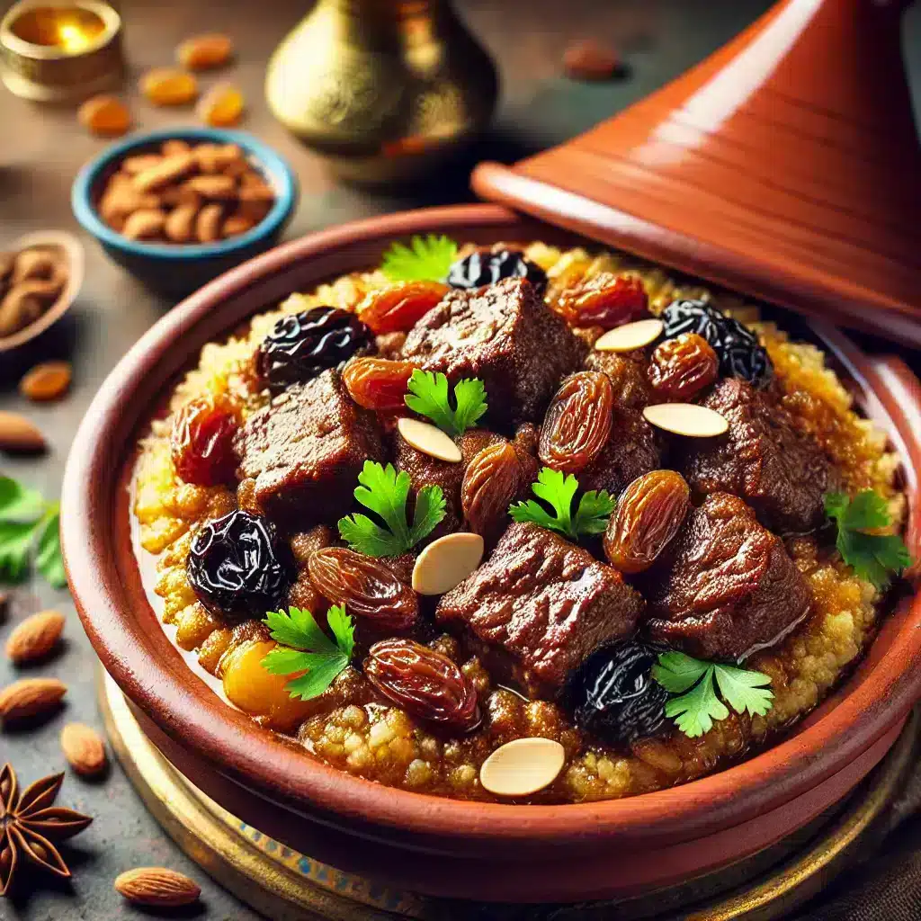 You are currently viewing Tajine de Bœuf aux Raisins et Épices Douces : Un Voyage Gustatif Marocain